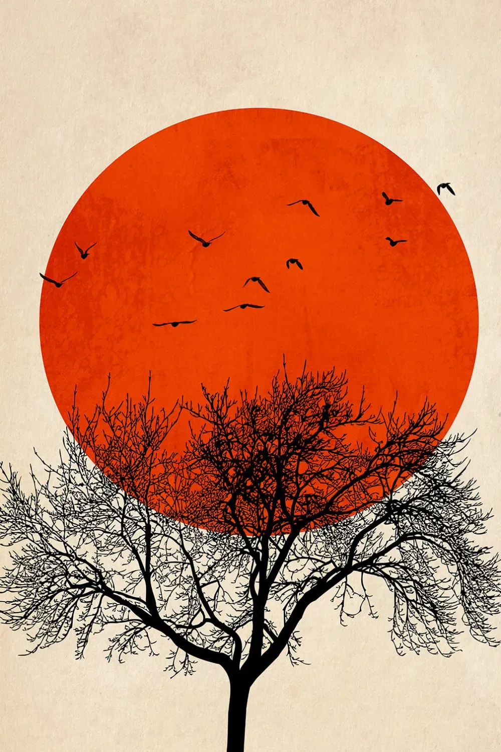 Tableau soleil rouge graphique imprimé sur toile 60x90 cm