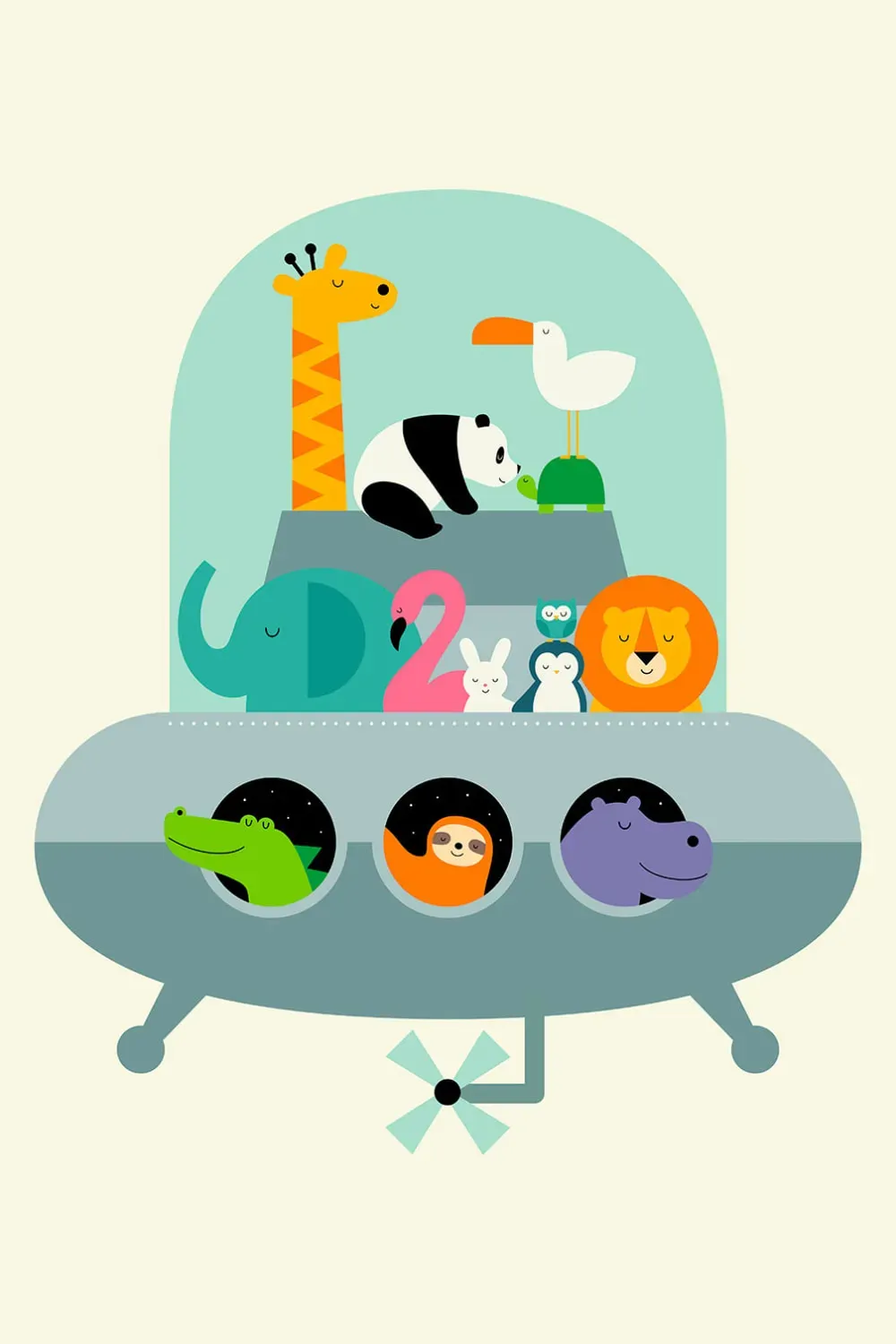 Tableau enfant ovni arche de noé imprimé sur toile 40x60 cm