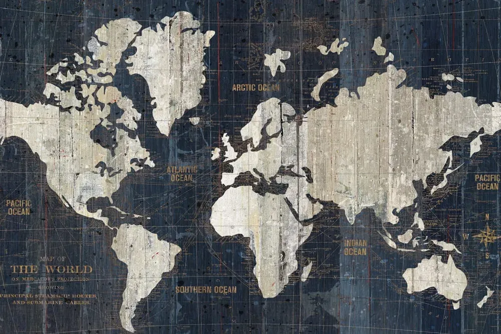 Tableau carte du monde dorée imprimé sur toile 90x60 cm