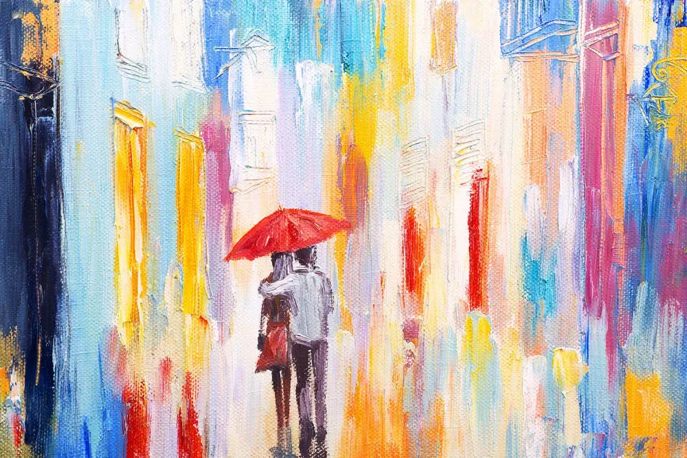 Tableau parapluie rouge imprimé sur toile 90x60 cm