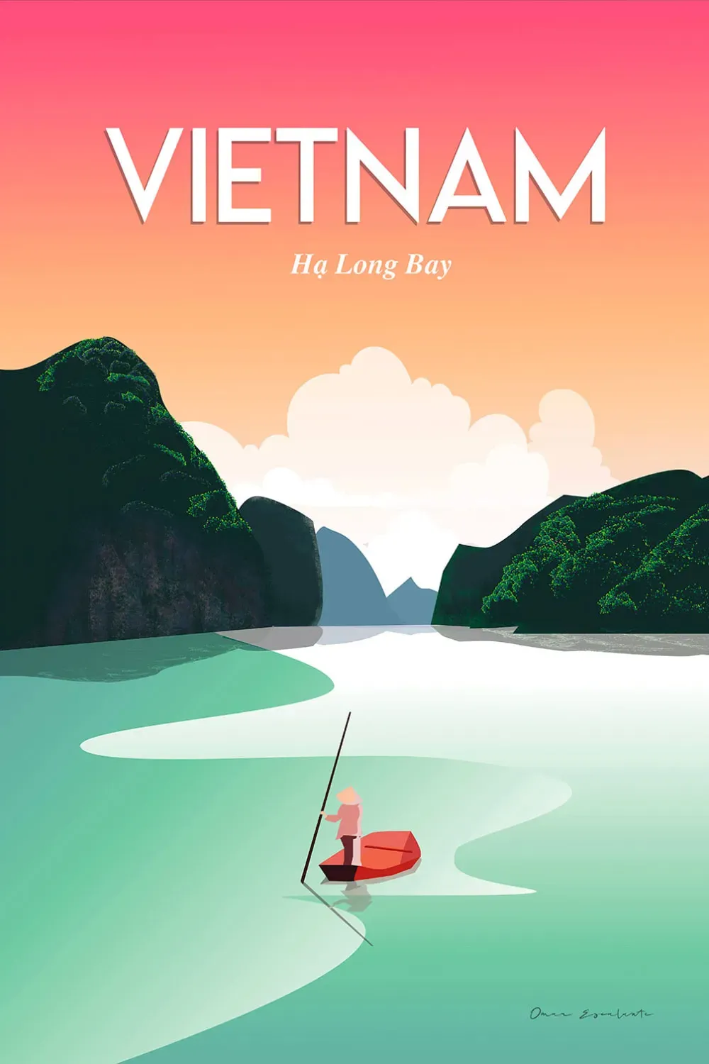 Tableau voyage Vietnam Baie Halong imprimé sur toile 60x90 cm