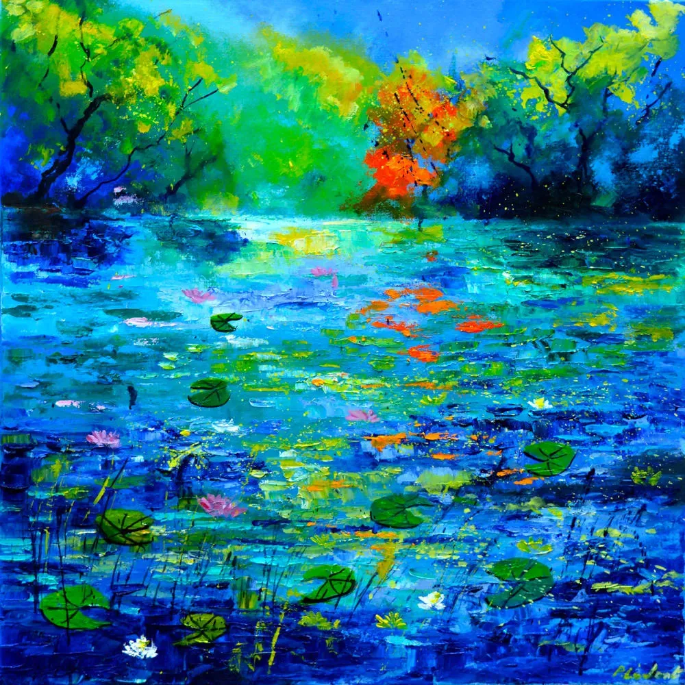 Tableau paysage nenuphars et nymphéas imprimé sur toile 80x80 cm