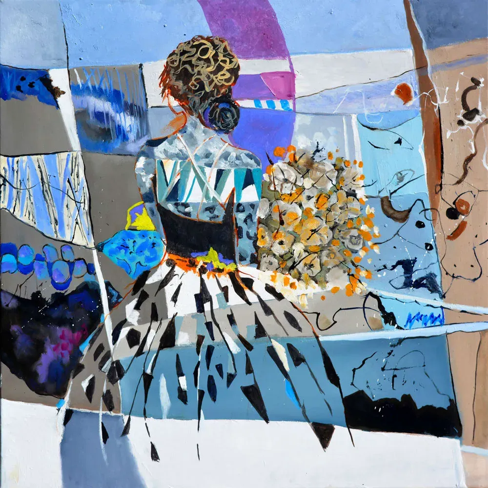 Tableau collage arlesienne imprimé sur toile 80x80 cm