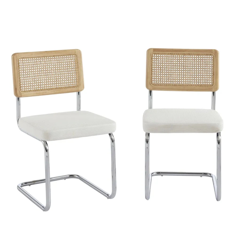 Lot de 2 chaises en velours côtelé pieds chrome - écru