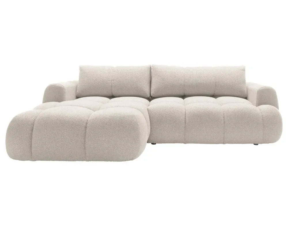 Canapé d'angle gauche convertible 4 places en tissu bouclette beige