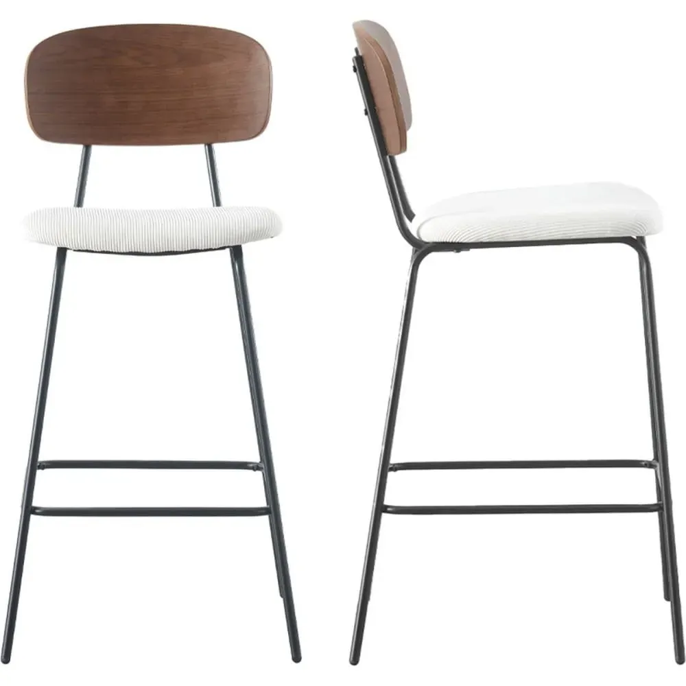Lot de 2 tabourets de bar en velours côtelé beige