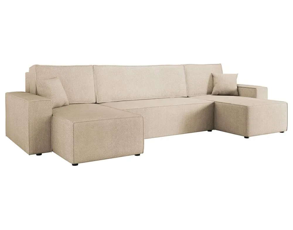 Canapé panoramique 7 places En U en Tissu texturé Beige