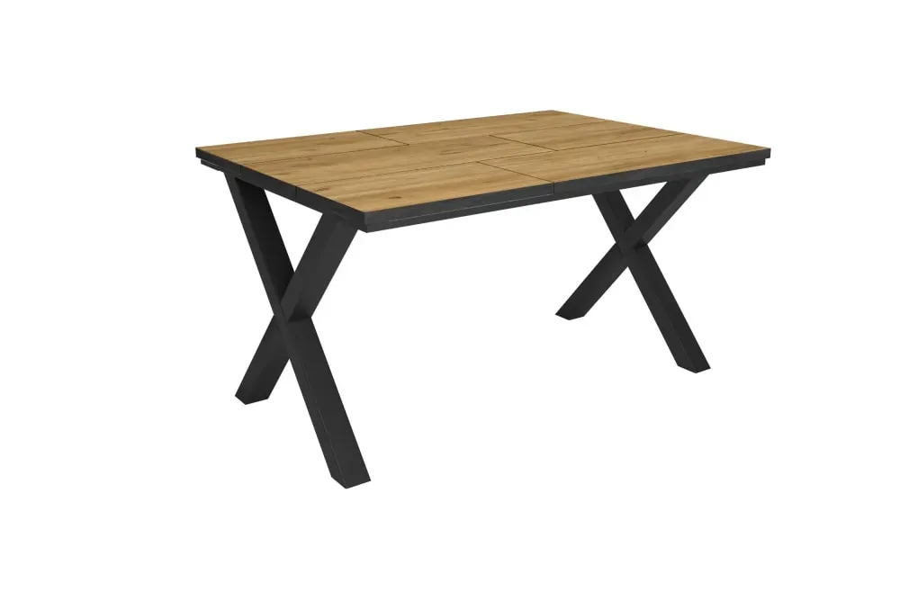 Table à manger effet bois de chêne et noir 140x90x74cm