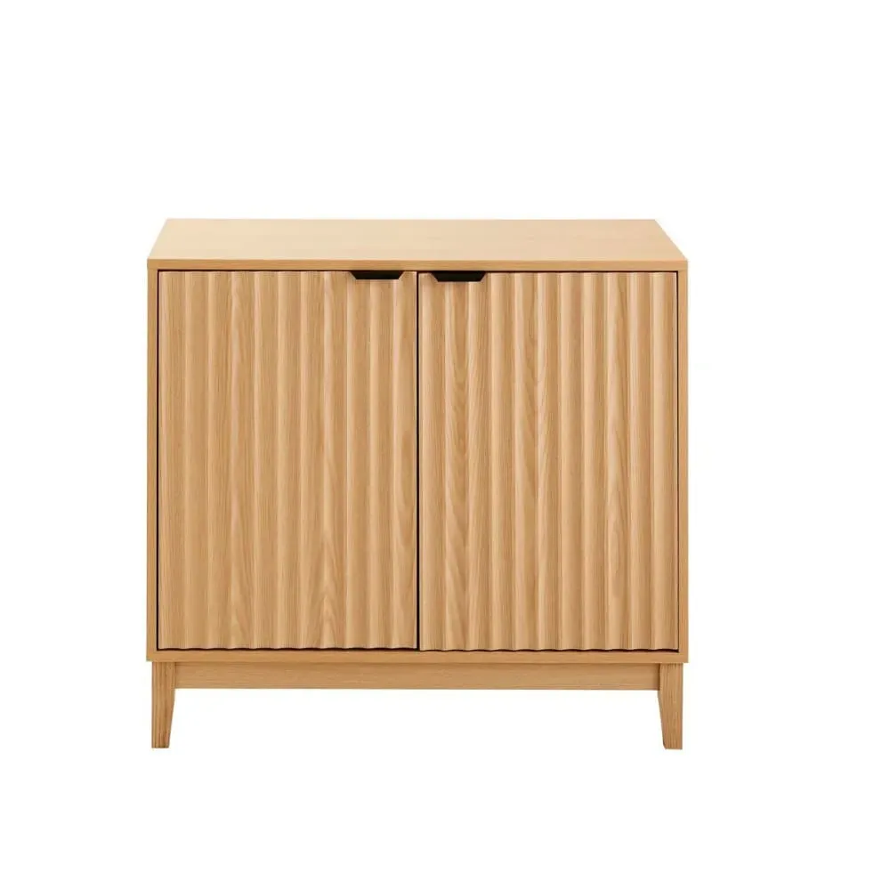 Buffet 2 portes avec façades effet cannelé L80 cm - effet bois clair