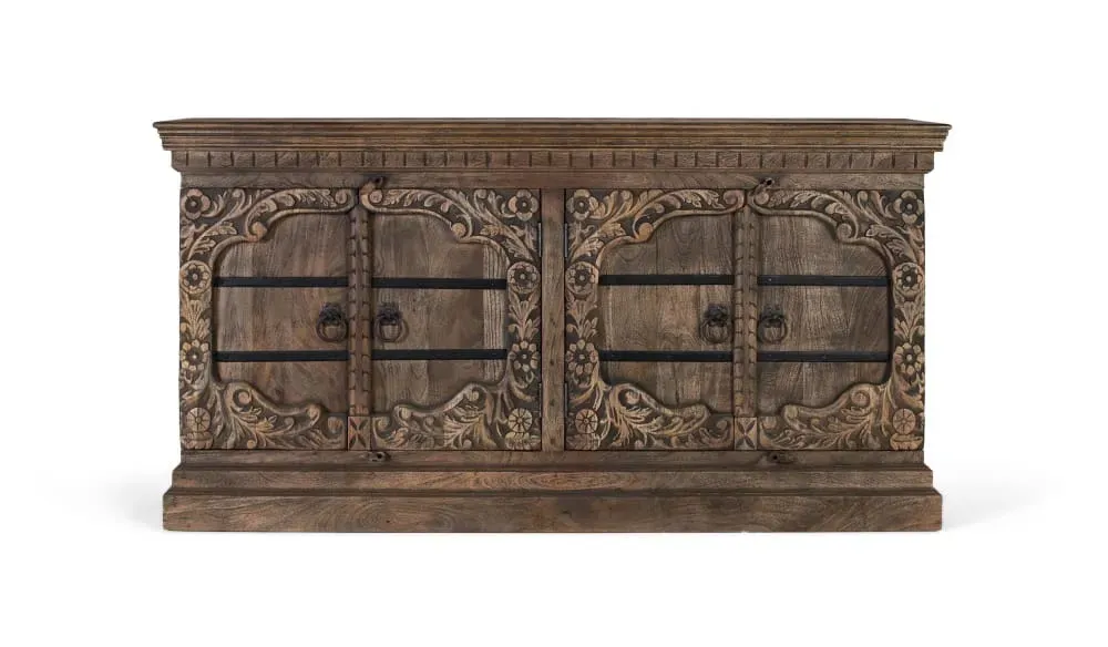 Buffet à quatre portes fait main en bois de manguier