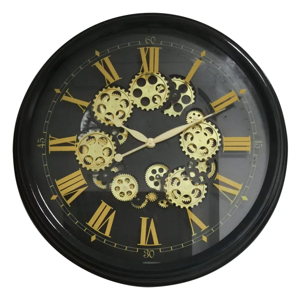 Horloge mécanismes noir et doré 80cm