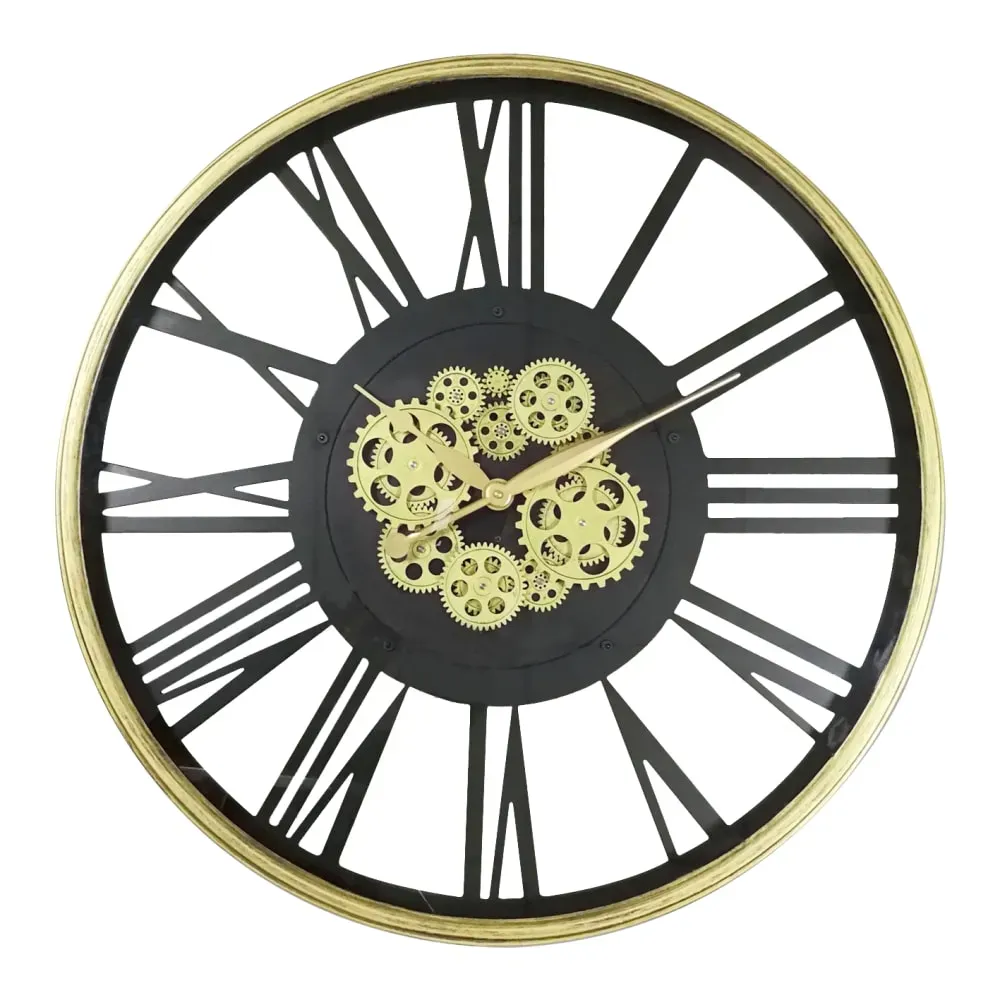 Horloge mécanismes sans fond noir doré 80cm