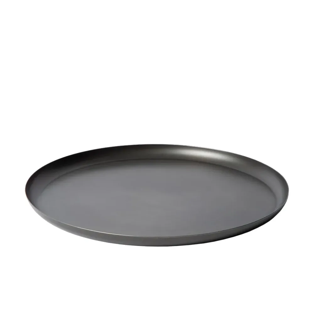 Plateau rond décoratif en métal laiton vieilli Ø34 cm