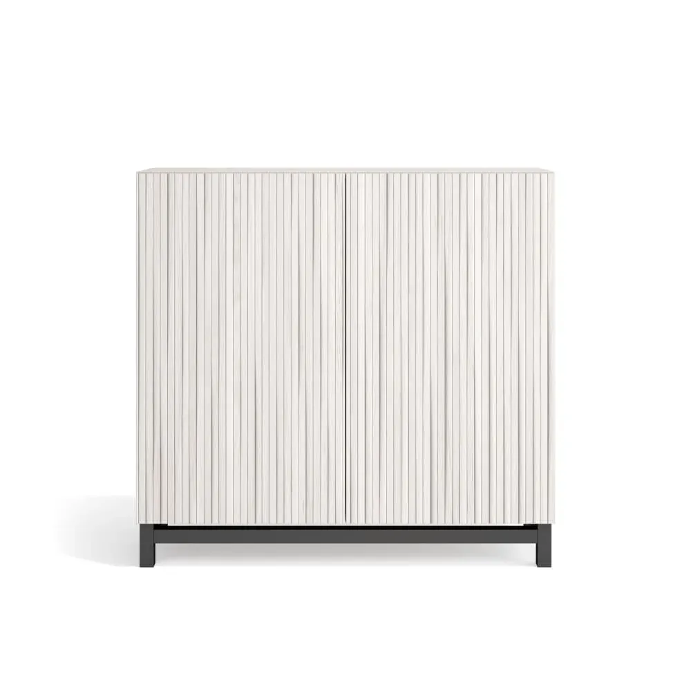 Meuble à chaussures mélamine blanc portes effet lattes blanc 90x90x27