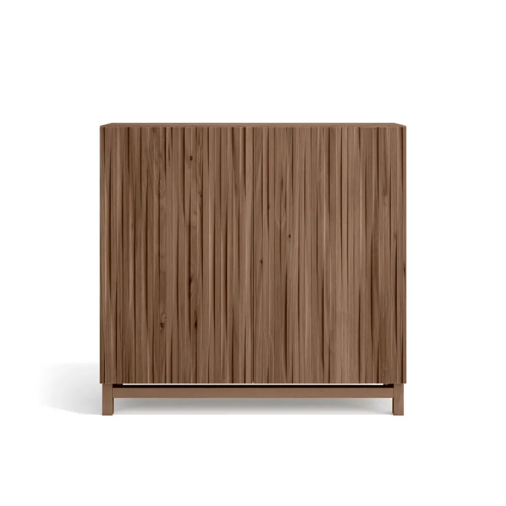 Meuble à chaussures mélamine noyer portes effet lattes noyer 90x90x27