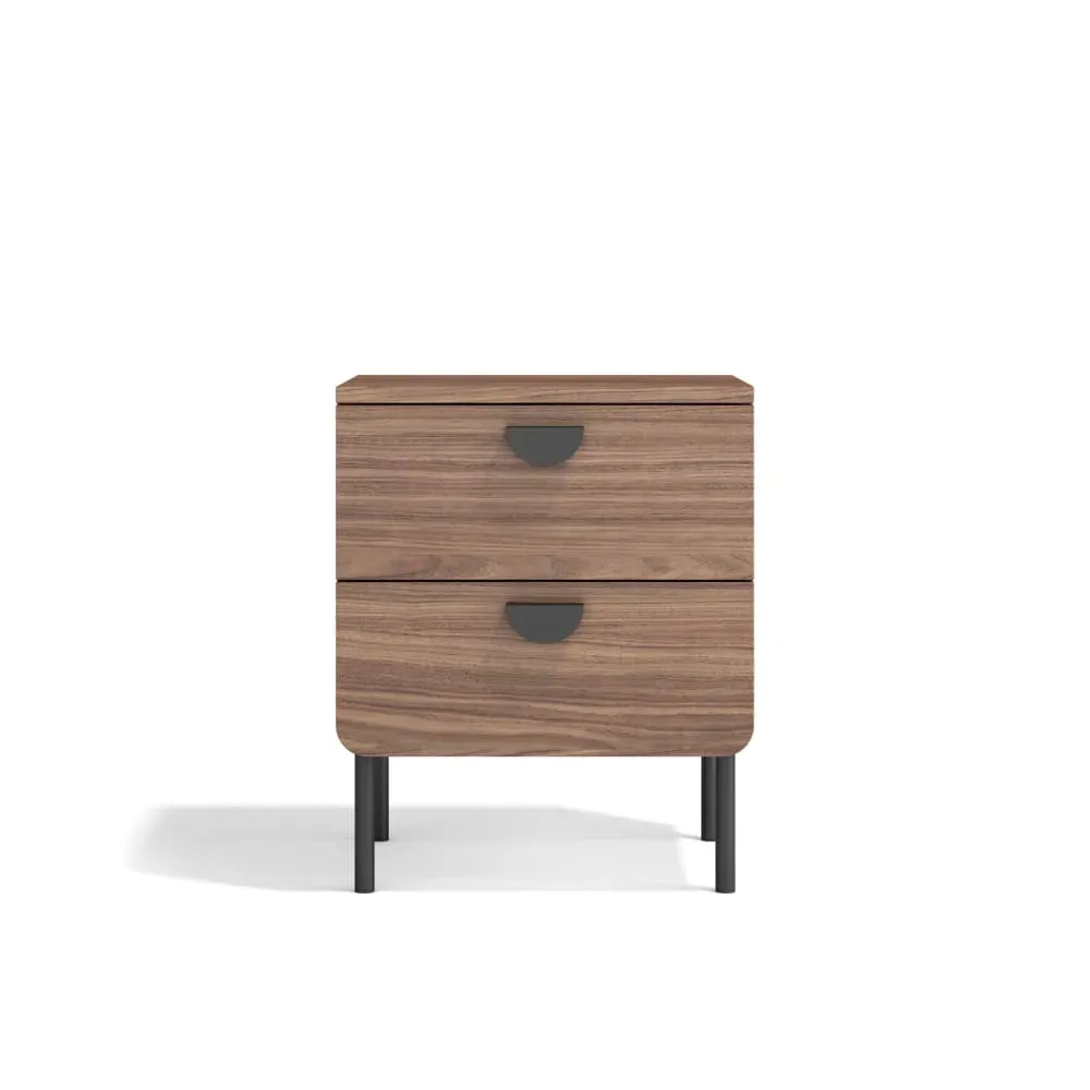 Table de chevet 2 tiroirs noyer 55×40×34 cm