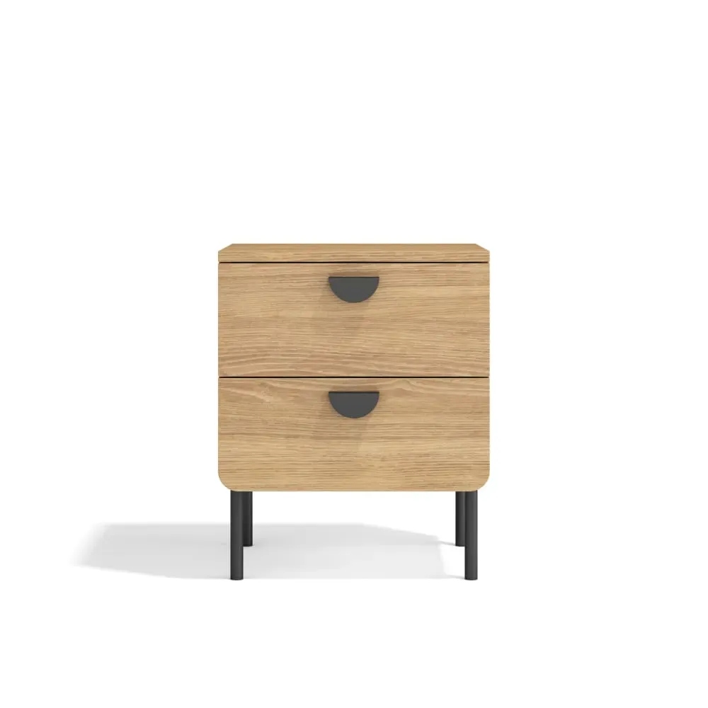 Table de chevet 2 tiroirs chêne doré 55×40×34 cm