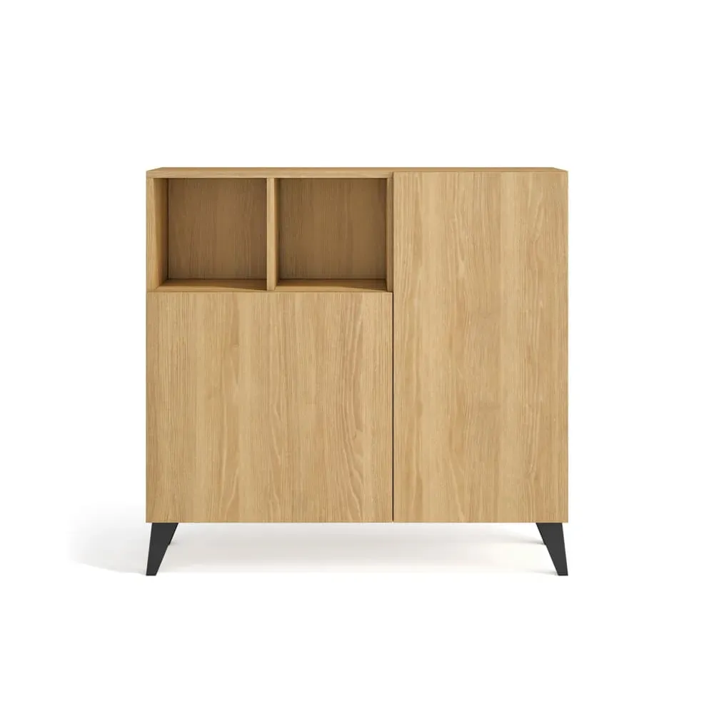 Meuble à chaussures mélaminé chêne doré pieds graphite 87×90×27 cm