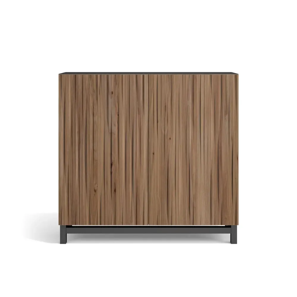 Meuble à chaussures mélamine graphite portes effet lattes noyer