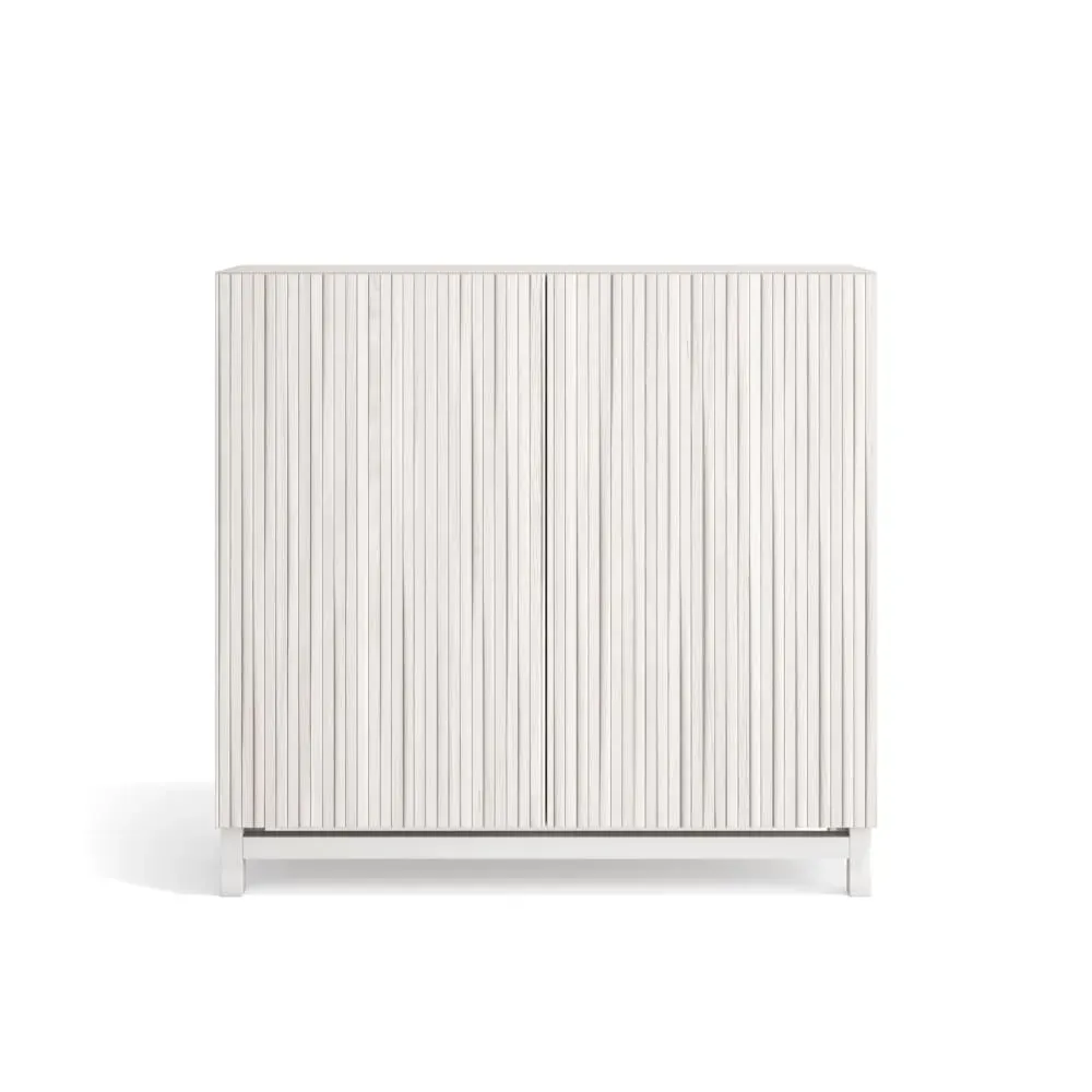 Meuble à chaussures mélamine blanc portes effet lattes blanc 90x90x27