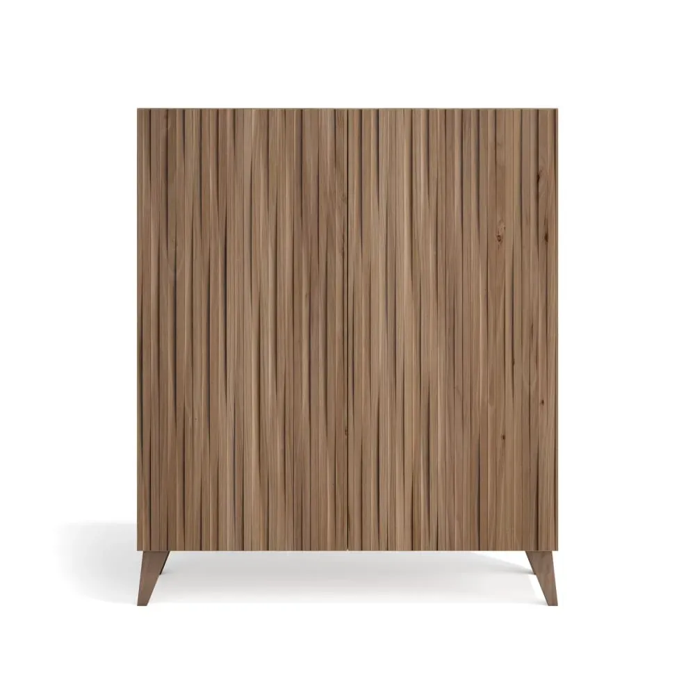 Meuble à chaussures mélamine noyer portes effet lattes noyer 109x90x27