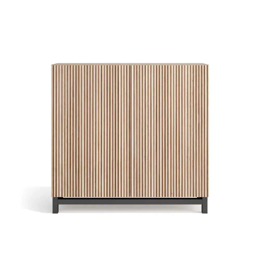 Meuble à chaussures mélamine noyer clair portes effet lattes clair