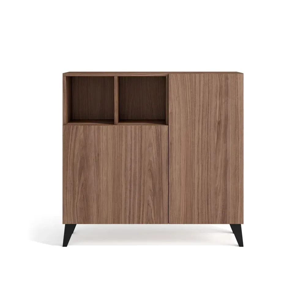 Meuble à chaussures mélaminé noyer pieds noir 87×90×27 cm