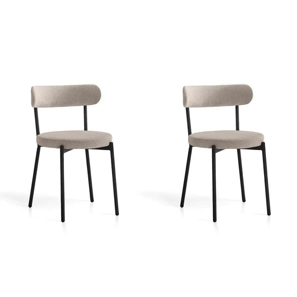 Lot de 2 chaises en tissu et métal beige 75×46×49 cm