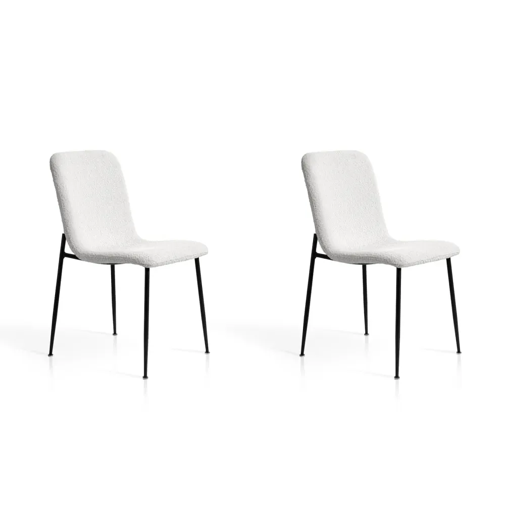 Lot de 2 chaises en tissu bouclé et métal blanc 82×43×57 cm