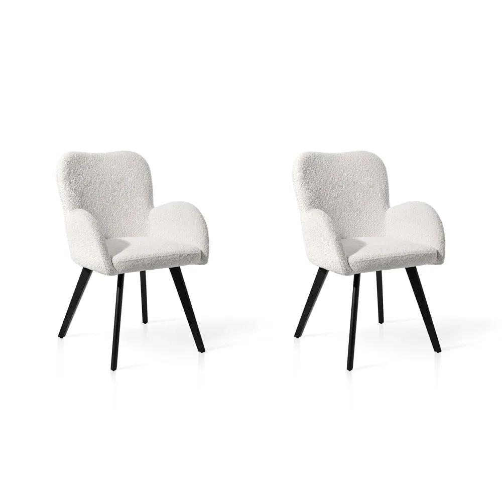 Lot de 2 chaises en tissu bouclé et métal blanc 88×56×80 cm