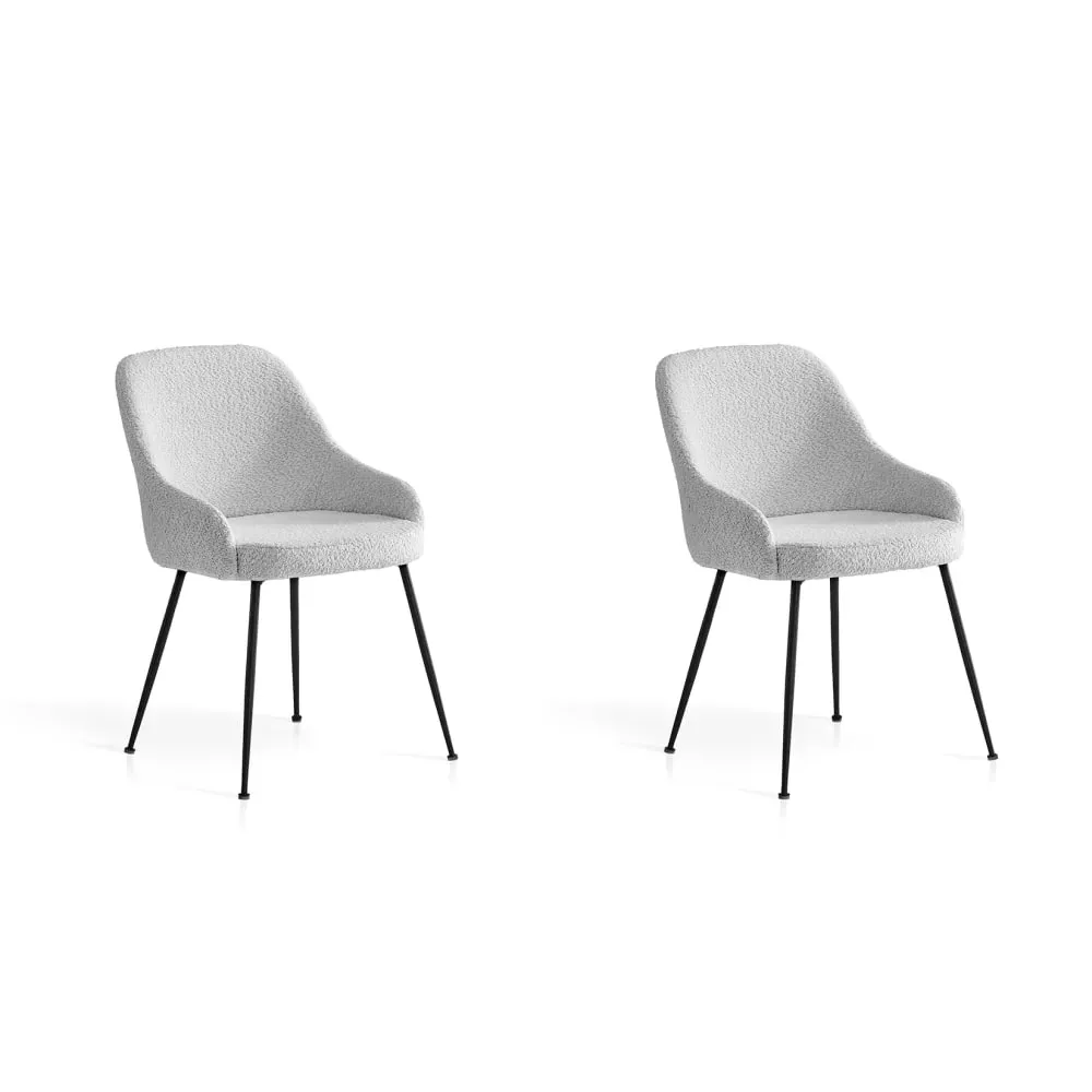Lot de 2 chaises en tissu bouclé et métal blanc cassé 82×51×59 cm