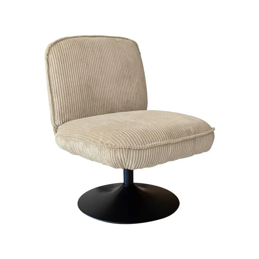 Fauteuil pivotant en velours beige et pied en métal noir
