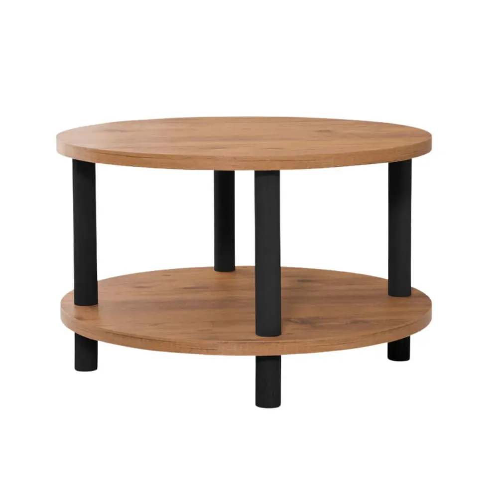 Table basse ronde 2 niveaux D70 cm - Effet Pin Atlantique