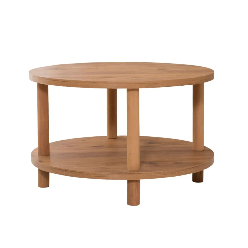 Table basse ronde 2 niveaux D70 cm - Effet Pin Atlantique