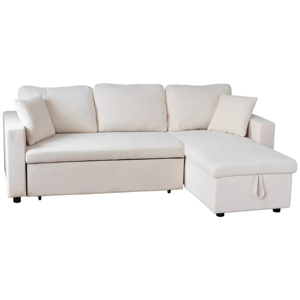 Canapé d'angle convertible 3 places en velours côtelé beige