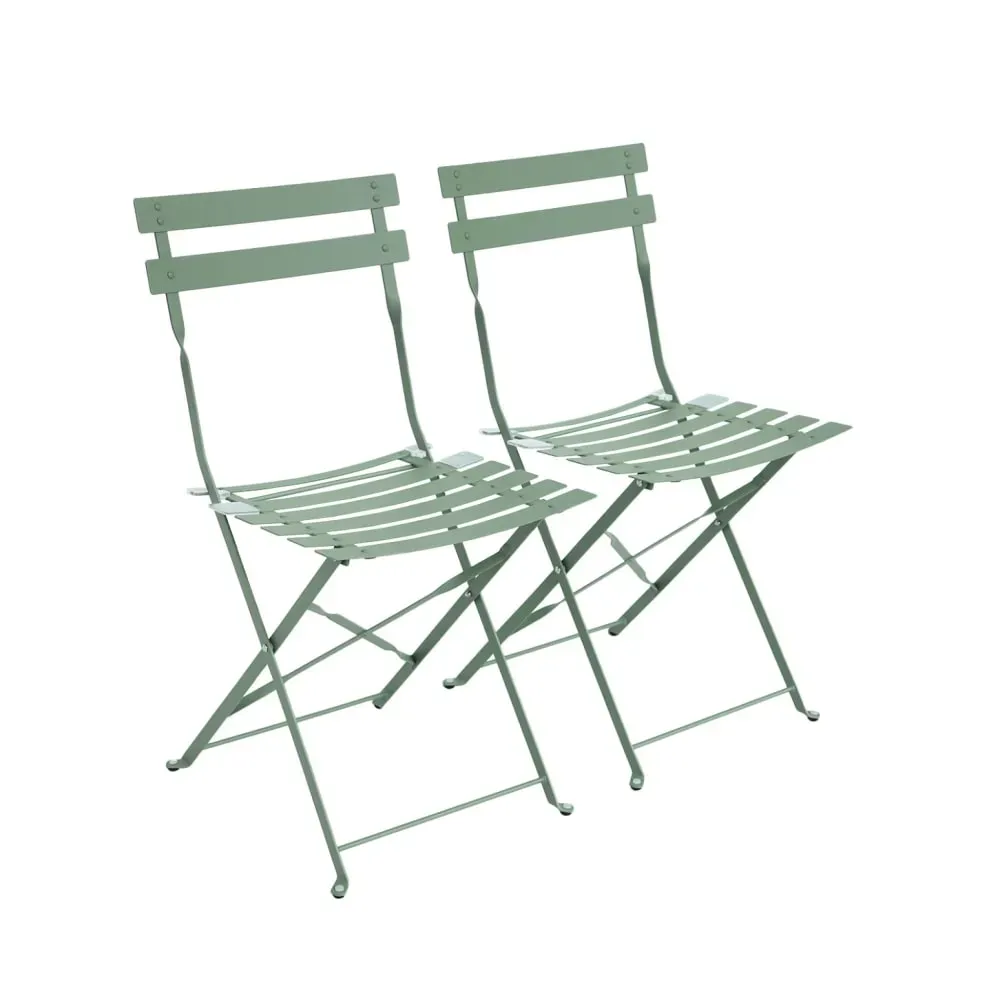 Lot de 2 chaises de jardin pliables en acier thermolaqué vert de gris