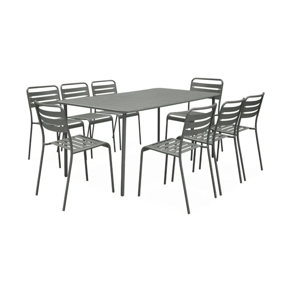 Table de jardin métal 8 chaises kaki