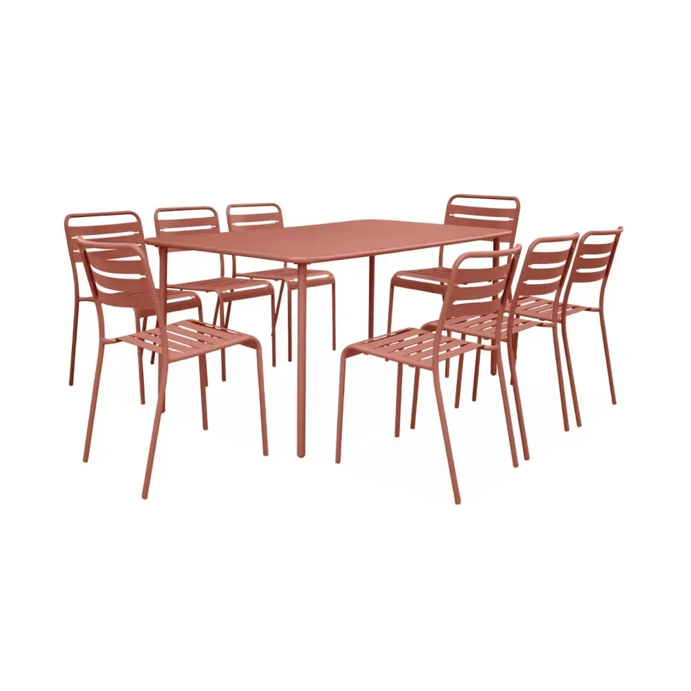 Table de jardin métal 8 chaises terracotta