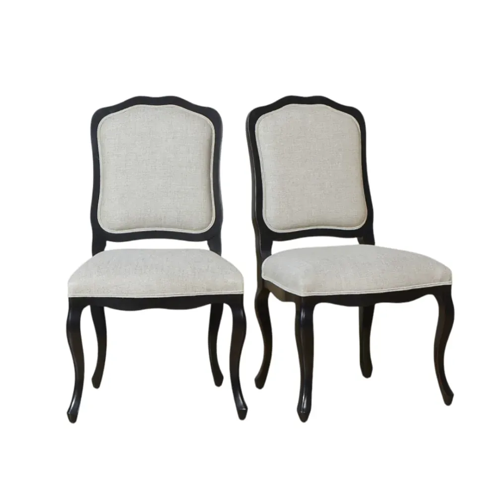 Lot de 2 chaises style romantique en hévéa et lin premium noir