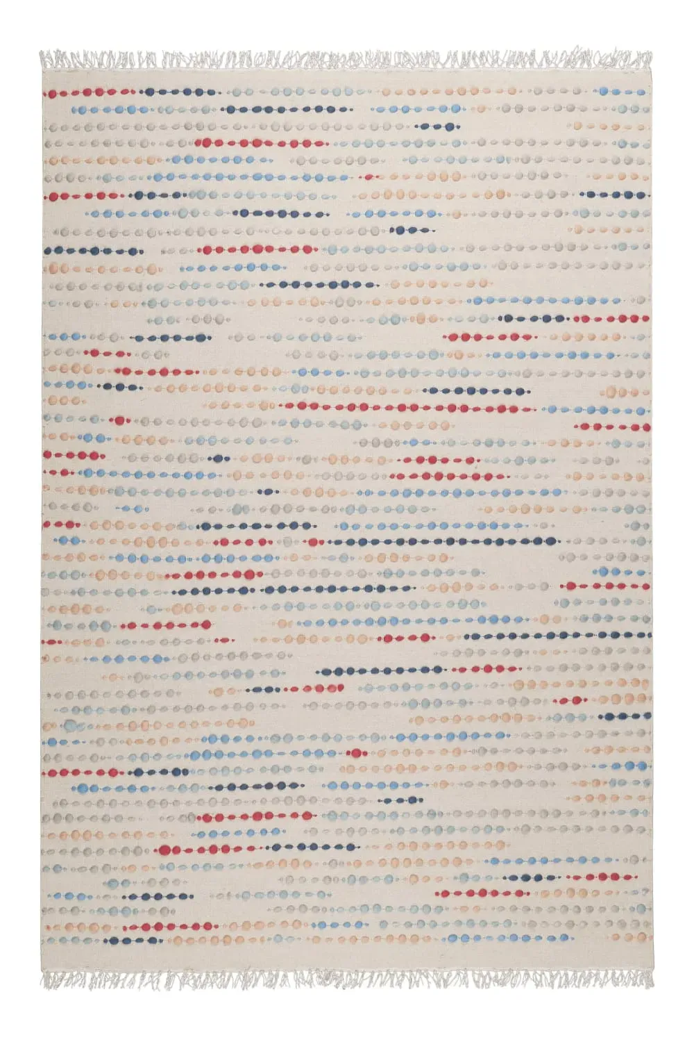 Tapis tissé main pure laine vierge à franges et multicolore 140x200