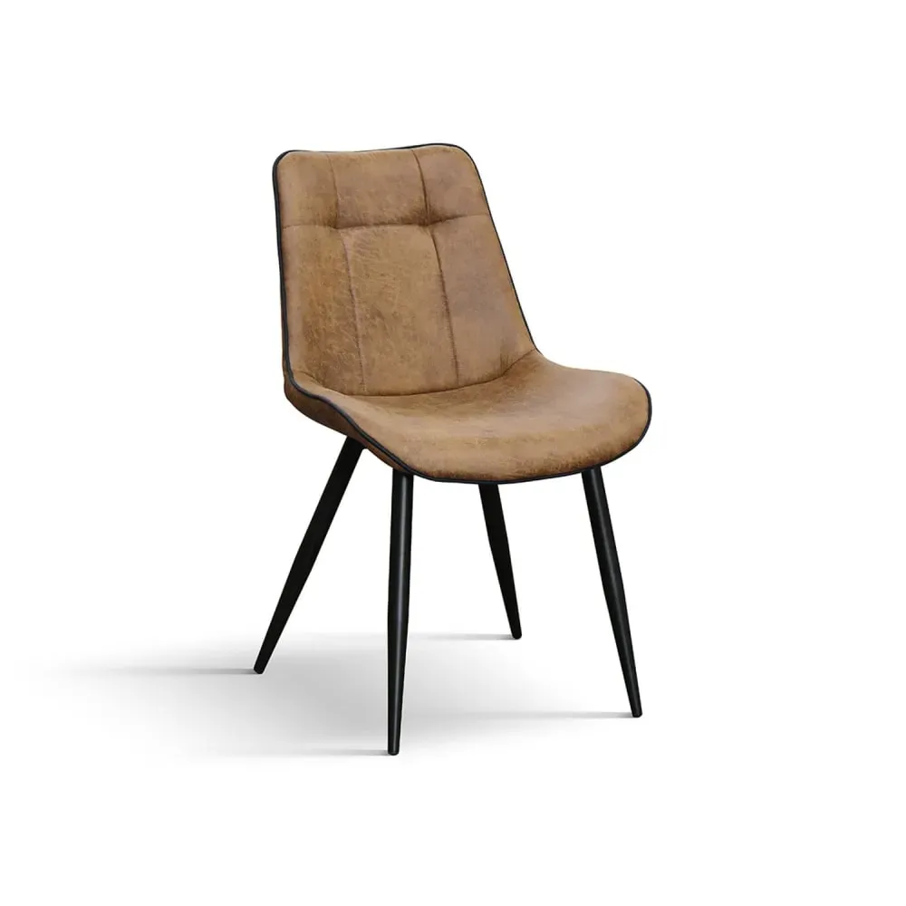 Lot de 4 chaises en simili cuir camel et pieds en métal noir