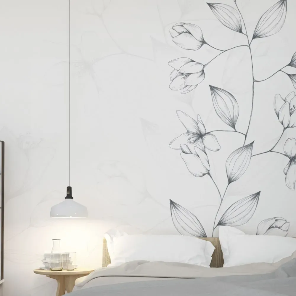 Papier peint panoramique illustres pétales noir et blanc 300x250cm