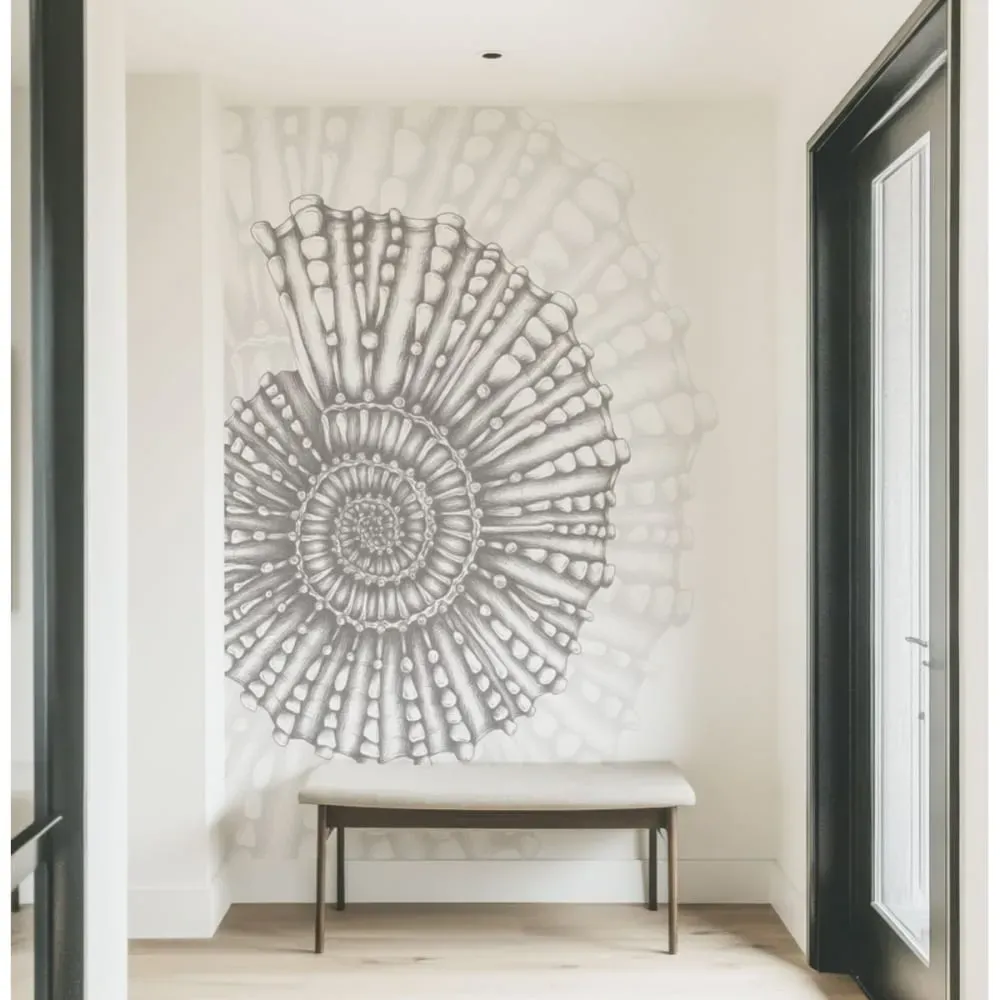 Papier peint panoramique coquillage gris 300x250cm