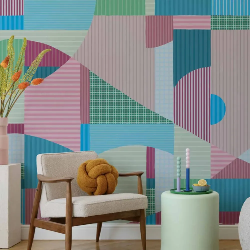 Papier peint panoramique harmonies linéaires bleu 525x250cm