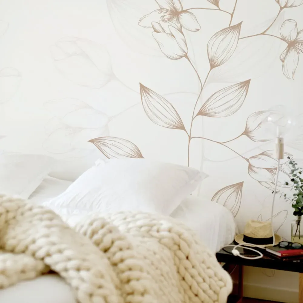 Papier peint panoramique illustres pétales beige 450x250cm