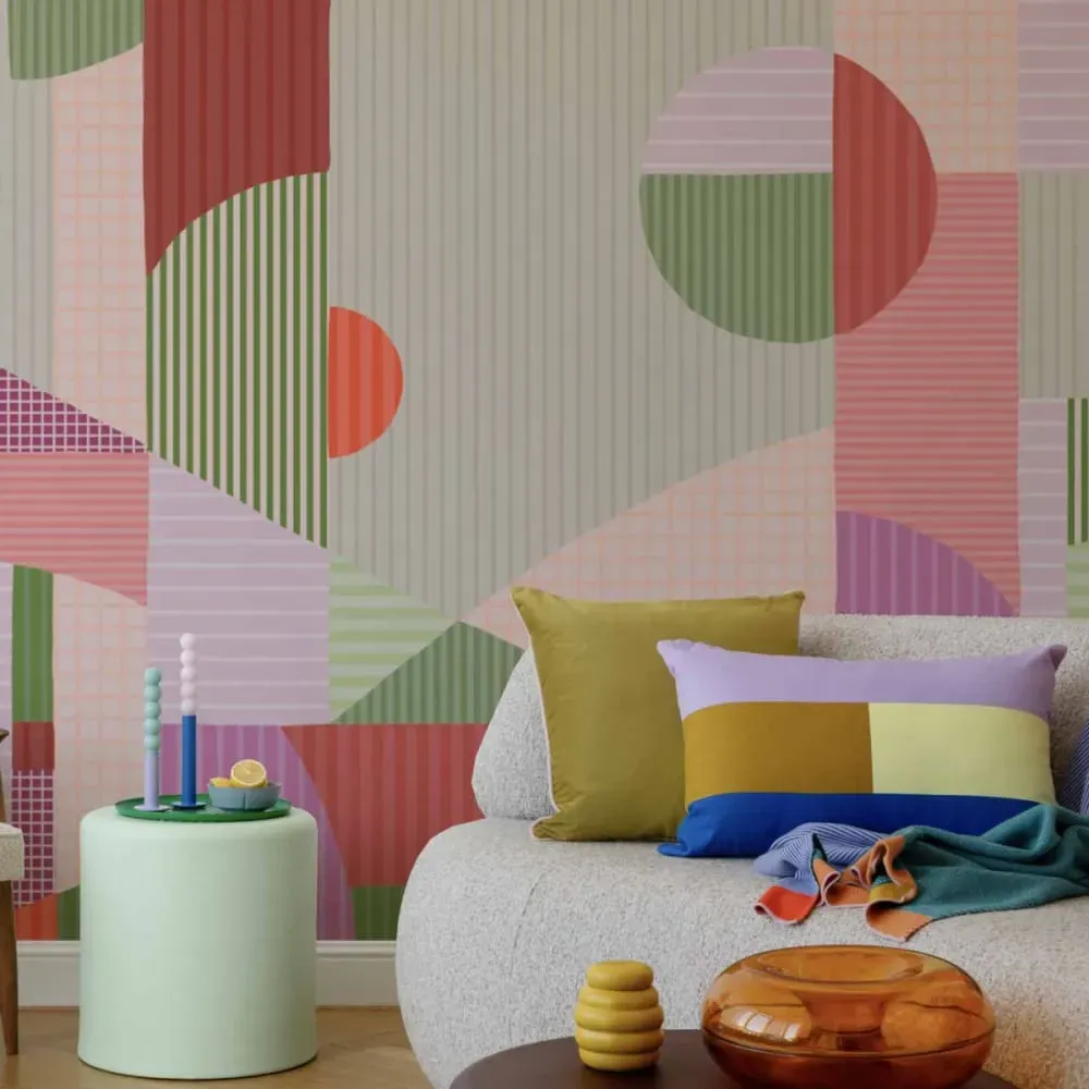 Papier peint panoramique harmonies linéaires mauve 450x250cm