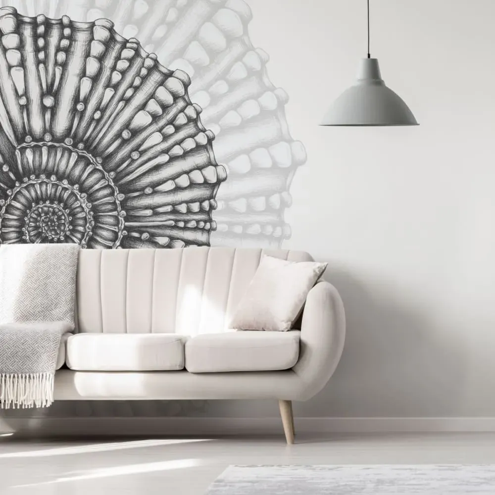 Papier peint panoramique coquillage noir et blanc 300x250cm