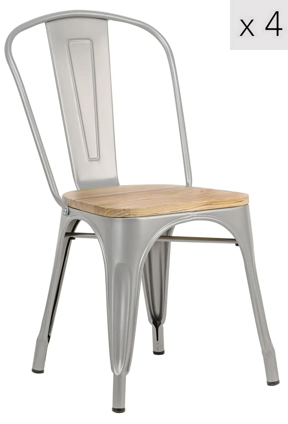 Lot de 4 chaises industrielles en métal et bois de frêne