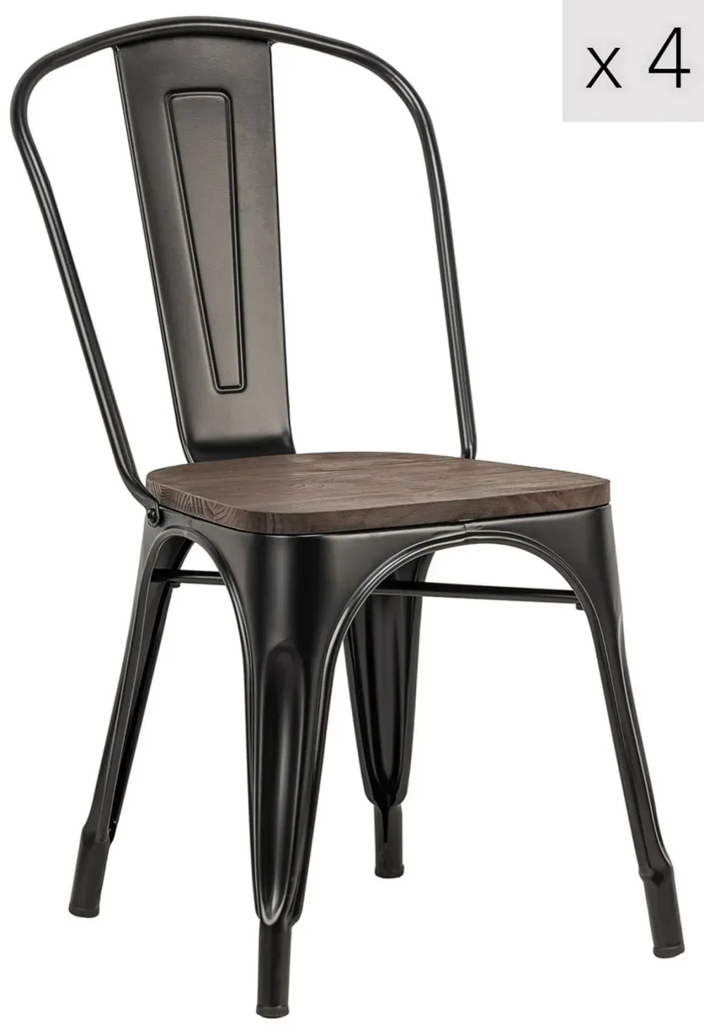 Lot de 4 chaises industrielles en métal et bois de frêne