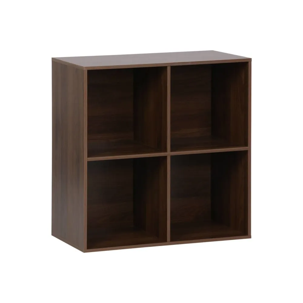 Module de rangement décor bois noyer 4 compartiments